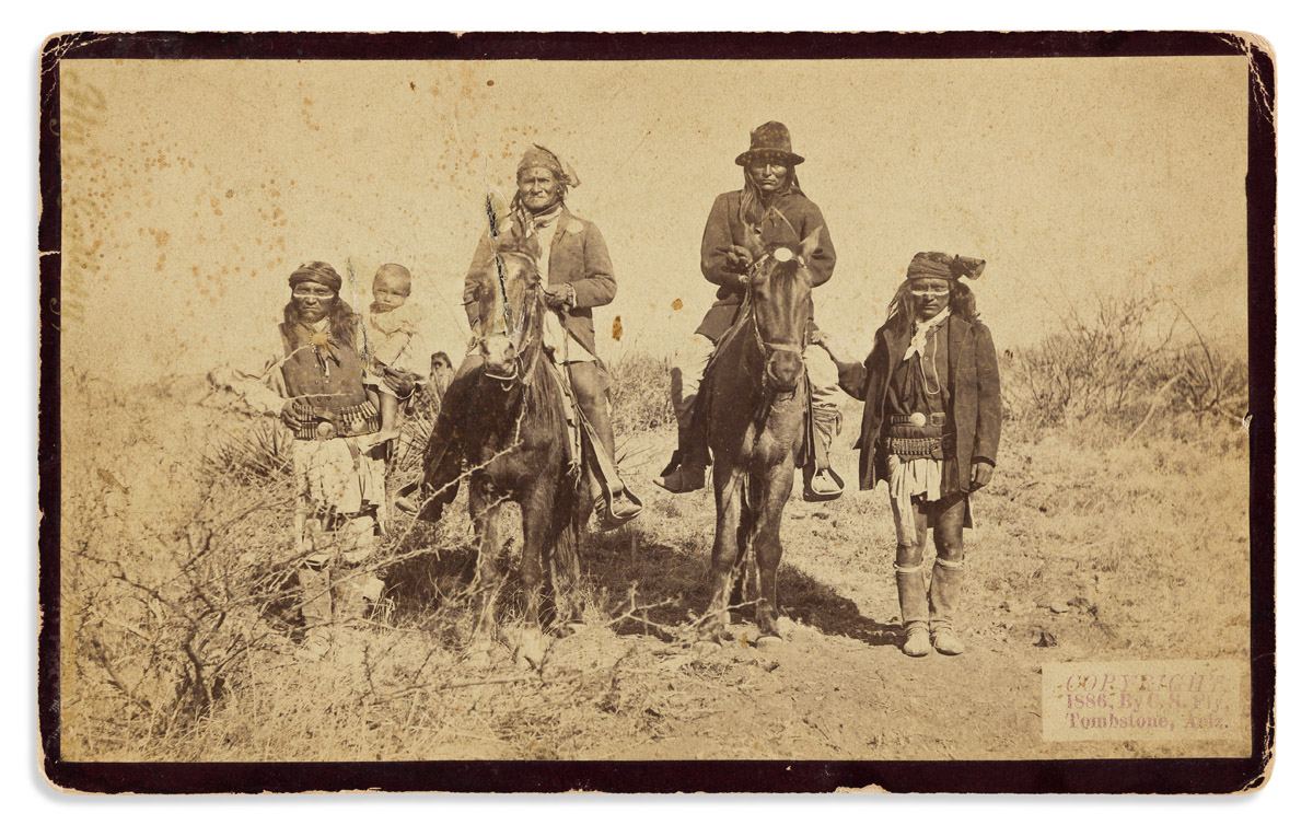 (AMERICAN INDIANS--PHOTOGRAPHS.) Camillus S. Fly, photographer. Geronimo and Natches Mounted.